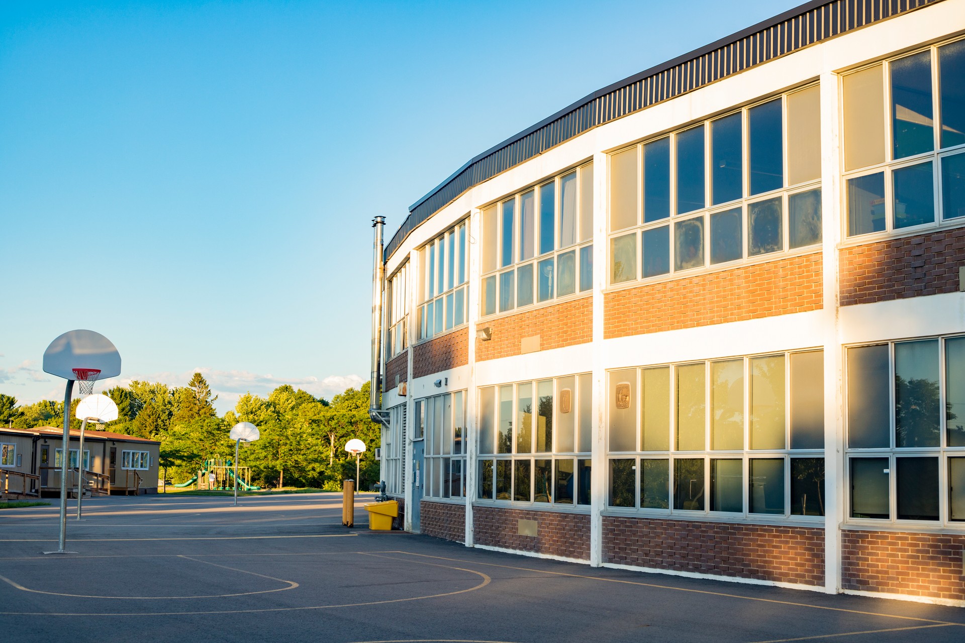 School building with schoolyard